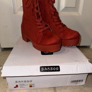 BAMBOO Women's Vibrant Burnt Orange Lace-Up Boots